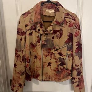 Solitaire Autumn Floral Bomber Jacket - Beige and Burgundy